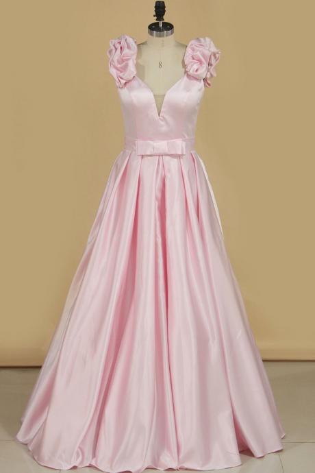 V Neck A-line Satin Bridesmaid Dresses,pl5758