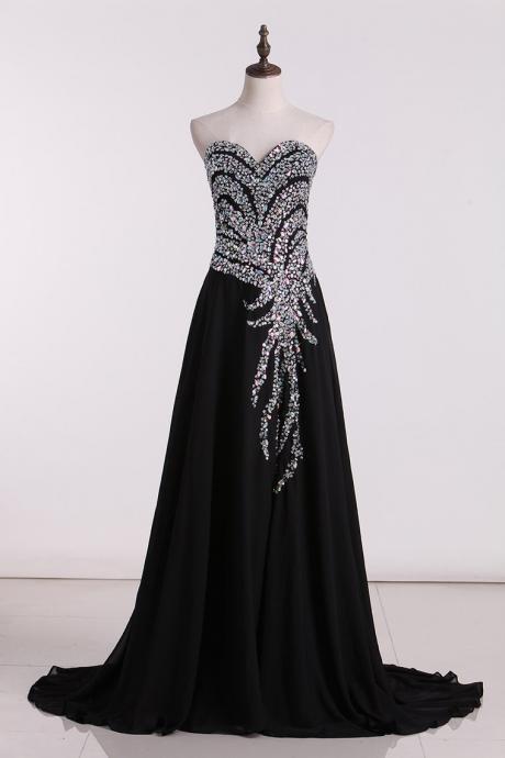 Prom Dresses Sweetheart Chiffon With Beads And Slit A Line,pl5777