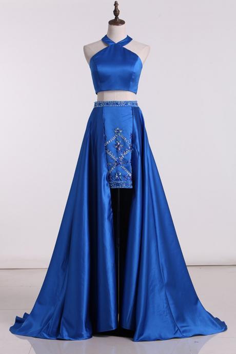 Prom Dresses V Neck Two-piece Satin With Beading Sheath,pl5778