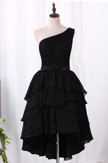 One Shoulder Prom Dresses Chiffon & Lace A Line Zipper Up,pl5805