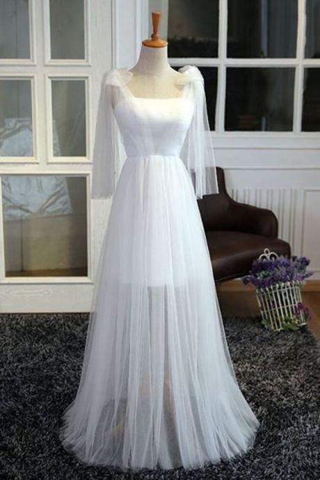 White Tulle Strapless Bridesmaid Dresses See-through Floor Length,pl5807