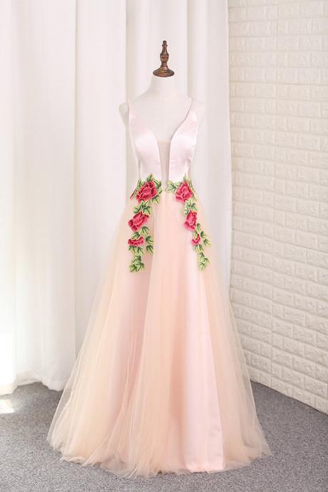 Spaghetti Straps Prom Dresses Tulle A Line With Applique,pl5817