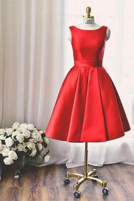 High Quality Bateau Red Short Homecoming Dress Bowknot,pl5873