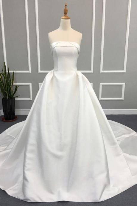 A-line Strapless Court Train Sleeveless Pleated Wedding Dress,pl5884