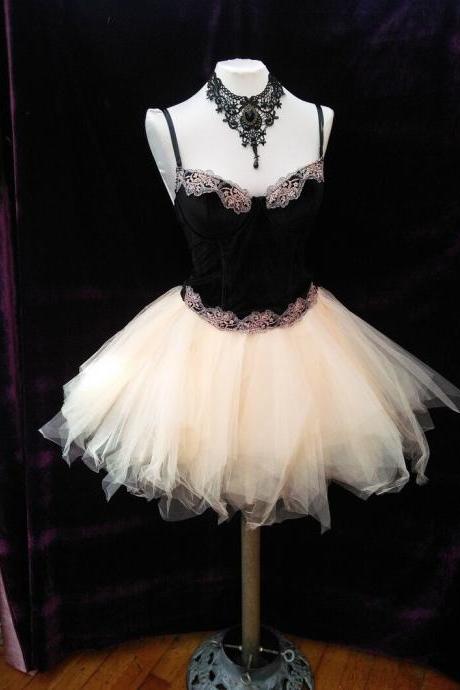 corset dress complete with lace necklace corset short cream net tutu skirt goth zombie day of the dead burlesque Halloween party,DR9684