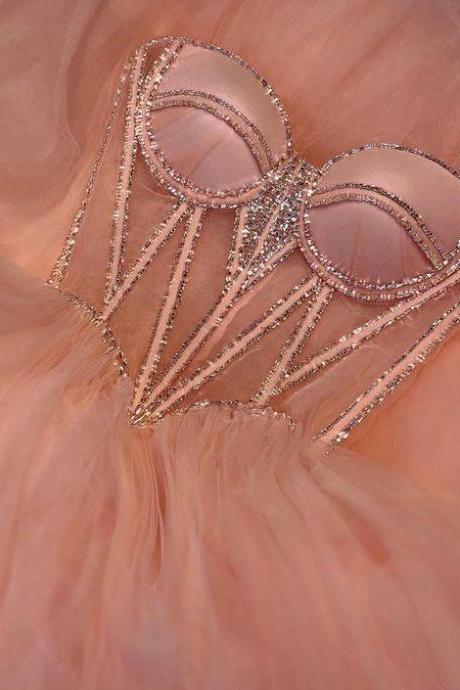 Blush Pink Sweetheart Tulle Appliques Wedding Prom Dress ,dr9546