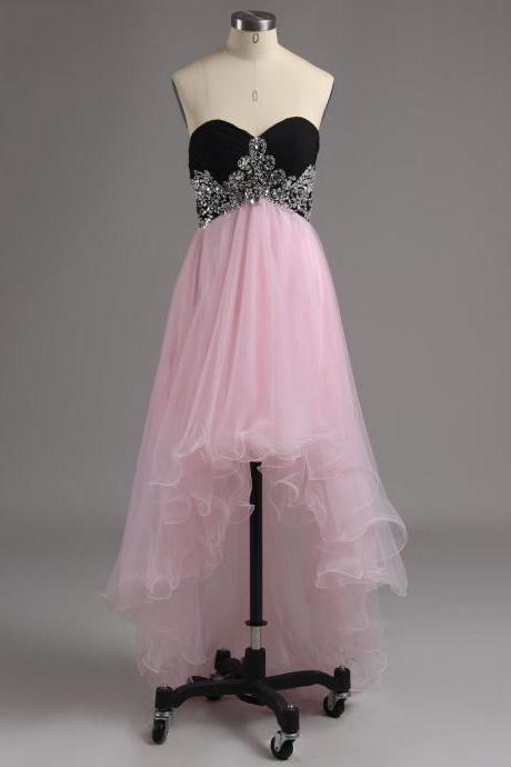 High Low Prom Dress, Pink Prom Dress, Elegant Prom Dress, Beaded Prom Dress, Sexy Prom Dress, Prom Dresses 2022, Long Prom Dress, Prom Dress