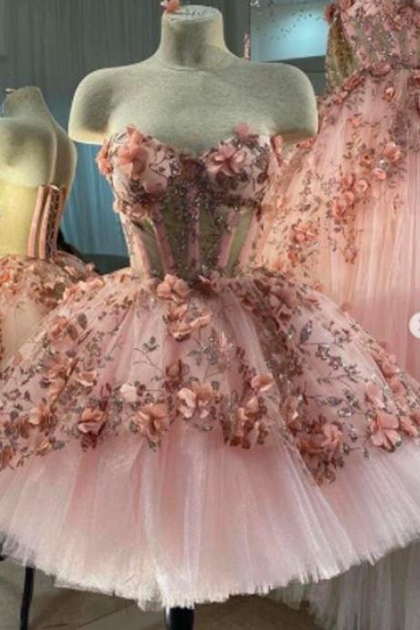 Cocktail Prom Dresses, 2021 Prom Dresses, Hand Made Flowers Evening Dresses, Short Prom Dresses, 3d Flowers Evening Gowns, Sweetheart Evening