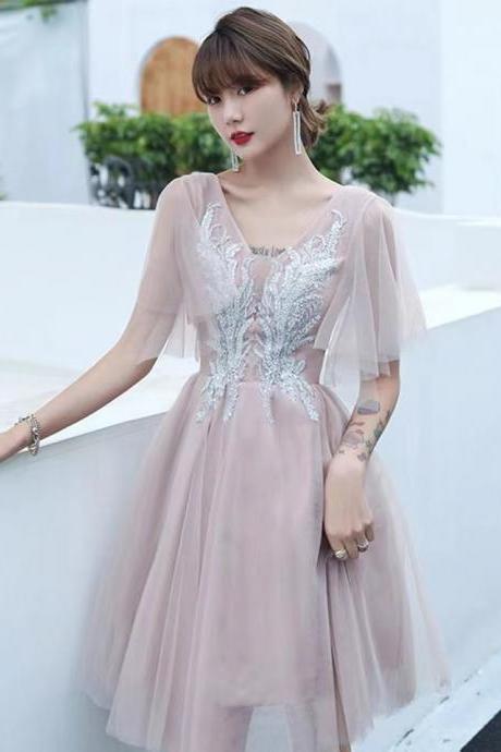V-neck Bridesmaid Dress, Pink Homecoming Dress,custom Made