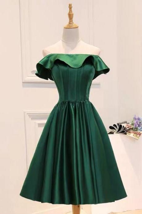 Green Little Graduation Dress, High Quality Satin Homecoming Dres,off Shoulder Party Gown,custom Made