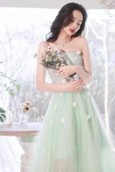 Strapless Prom Dress, Fairy Bridesmaid Dress, Green Birthday Dress With Applique,custom Made