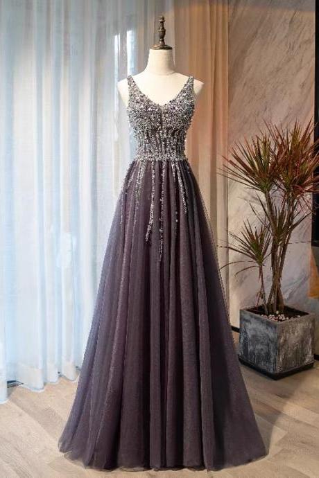 , V-neck Long Fairy Dress, Sexy Beaded Prom Dress,custom Made