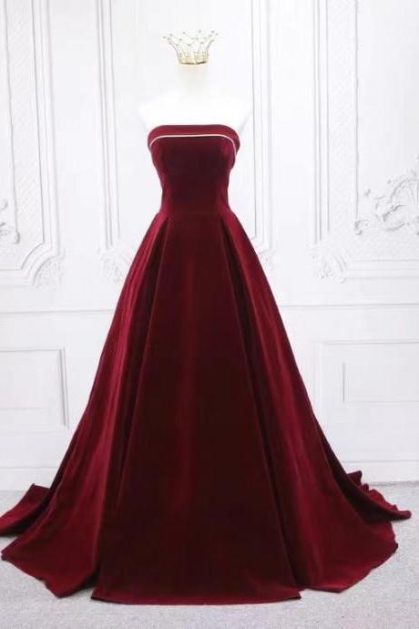 Burgundy Velvet Evening Dress, Fashion Vintage Prom Dress,custom Made