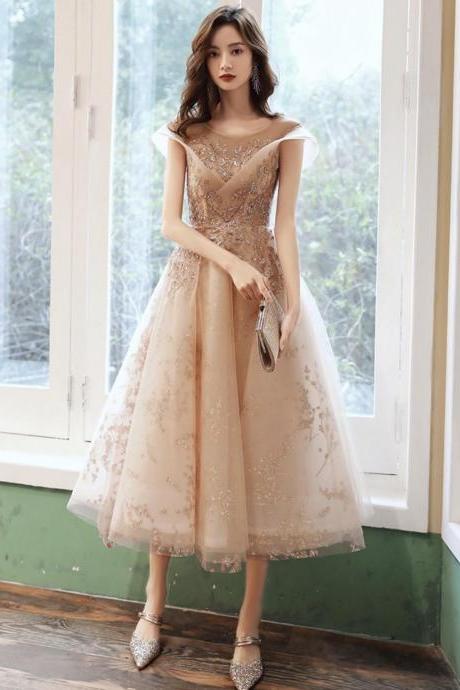 Champagne Evening Dress, Little Bridesmaid Dress,shiny Party Dress,custom Made