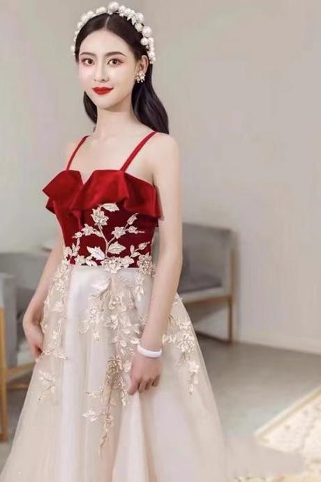 Style, Spaghetti Strap Party Dress, Lotus Collar Prom Dress, Chic Applique Evening Dress,custom Made