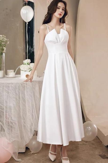Spaghetti Strap Party Dress, Satin Prom Dress,white Dress, Simple Bridesmaid Dresses,custom Made