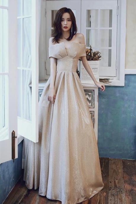 Off-the-shoulder Evening Dress, High Quality Party Dress, Champagne Prom Dress,custom Made