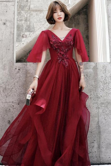 Autumn, Elegant Prom Dress, Atmosphere, Temperament Red Bridal Evening Dress,custom Made