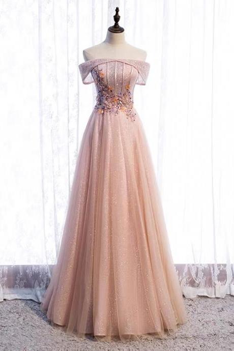 Pink Evening Dress, Style, Long Off Shoulder Fairy Elegant Party Dress,custom Made