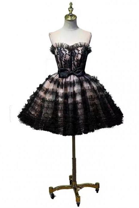 Short style evening dress, black princess dress, sweet homecoming dress,Custom Made