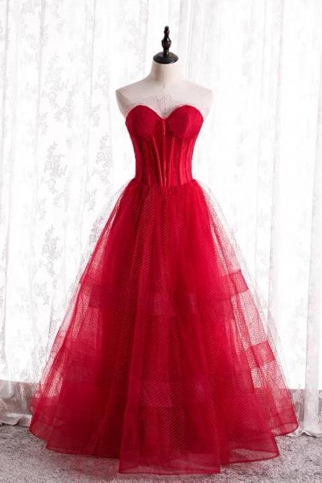 Long strapless dress, fairy temperament evening dress,red prom dress,Custom Made