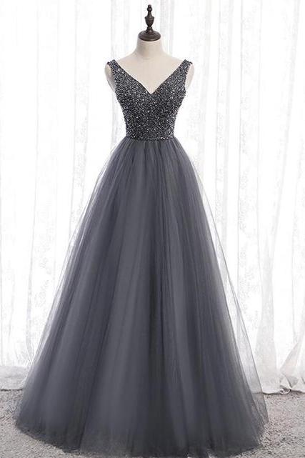 Silver Grey Prom Dress Long, Formal Ball Dress, Evening Dress, Dance Dresses, School Party Gown