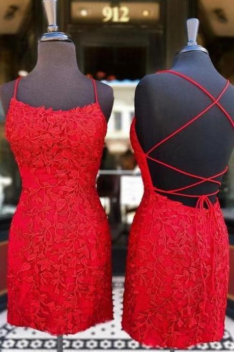 Red Lace Hoco Dress, Homecoming Dress, Short Prom Dress, Cocktail Dress, Dance Dresses, Back To School Party Gown