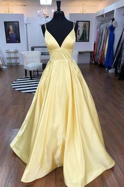 Yellow Prom Dress Long, Prom Dresses, Evening Dress, Dance Dress, Graduation School Party Gown