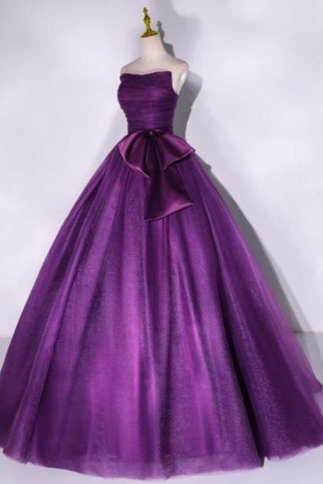 Purple Scoop Tulle Ball Gown Formal Dresses, Purple Sweet 16 Dresses