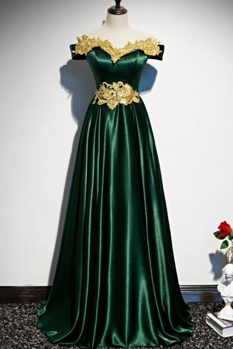 Fashionable Green Off Shoulder A-line Prom Dress, Green Junior Evening Dress