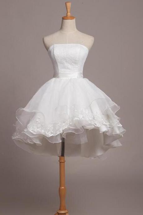 Lovely White Lace And Organza Short Graduation Dress Prom Dress, Short Teen Formal Dresses