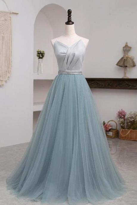 Beautiful Grey And Green Long Simple Party Dress Prom Dress, A-line Formal Dresses