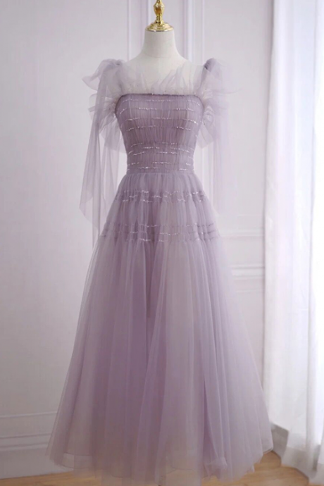 Beautiful Light Purple Tea Length Soft Tulle Party Dress, Cute Short Homecoming Dress Formal Dress