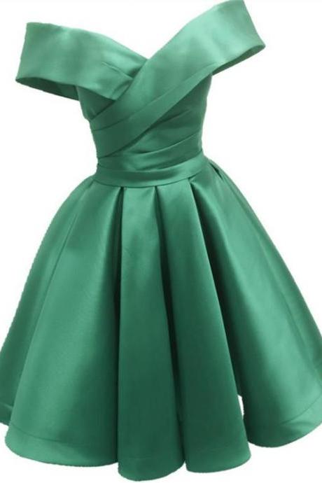 Green Satin Sweetheart Off Shoulder Satin Party Dress, Green Homecoming Dress Prom Dress