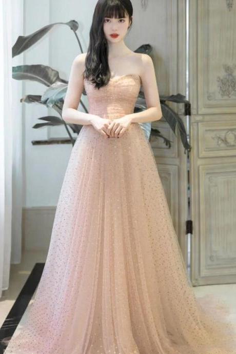 Light Champagne Sweetheart Tulle Simple A-line Long Evening Dress, Champagne Prom Dress Party Dress