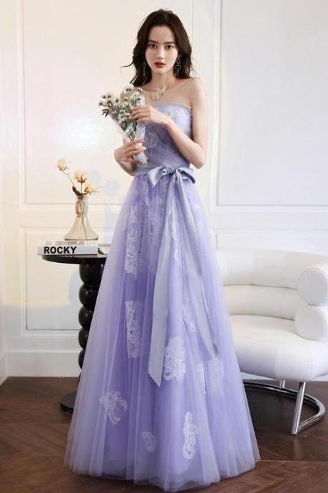 Light Purple A-line Floor Length Lace Charming Formal Dress, Purple Tulle Prom Dress Party Dress
