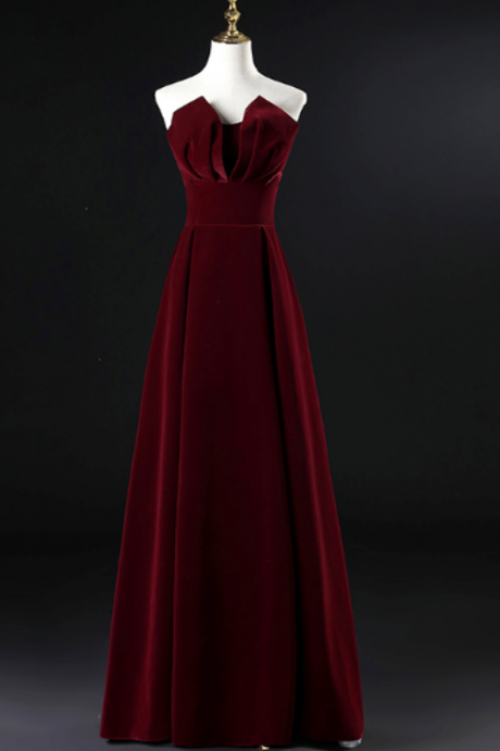 Beautiful Wine Red Velvet Floor Length Long Prom Dress, Dark Red Party Dress
