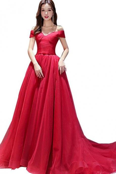 Wine Red Off Shoulder Sweetheart Prom Dress, Red Formal Dress 2021