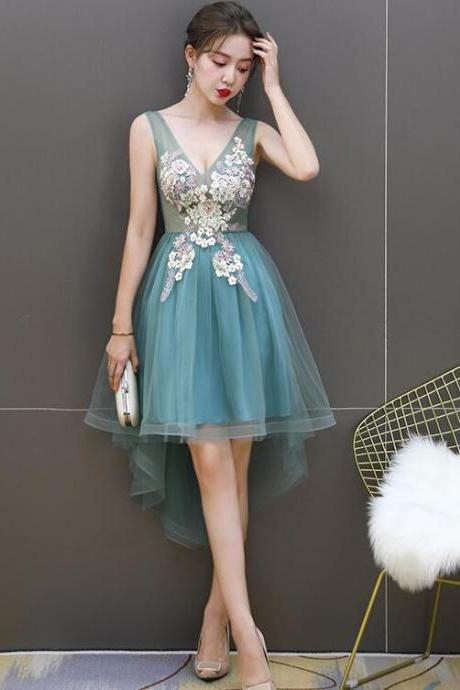 Adorable Cute Short High Low Green Homecoming Dress, Short Prom Dress