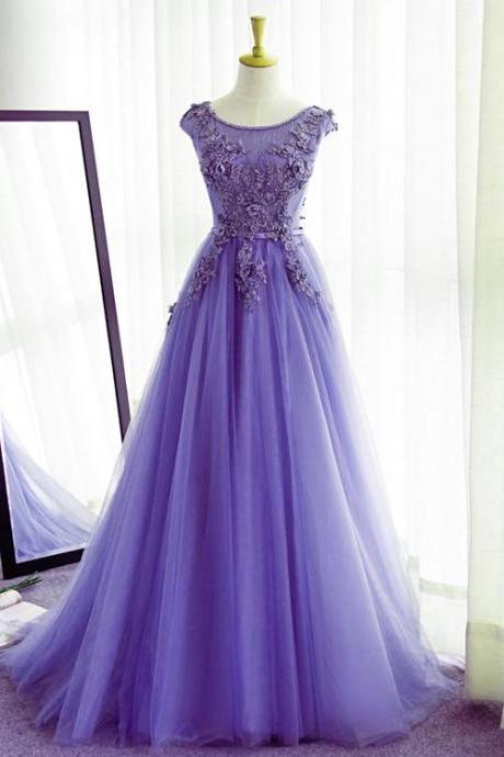 Unique Light Purple Round Neckline Long Party Dress, A-line Prom Dress 2020