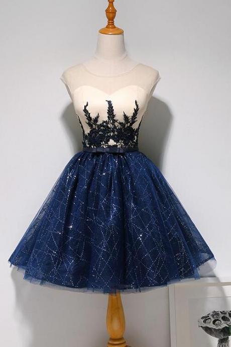 Beautiful Navy Blue Short Party Dress, Sweetheart Homecoming Dress