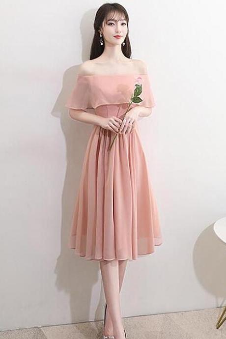 Lovely Pink Chiffon Off Shoulder Bridesmaid Dress, Short Party Dress