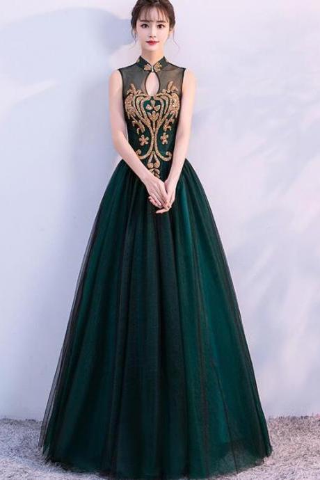 Gorgeous Dark Green Halter Tulle Party Dress, Charming Formal Dress 