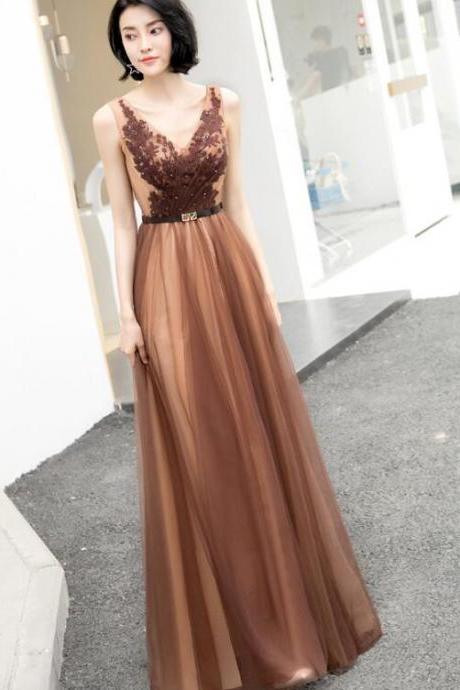Beautiful V-neckline Tulle Long Party Dress 2021, Elegant Evening Party Dress
