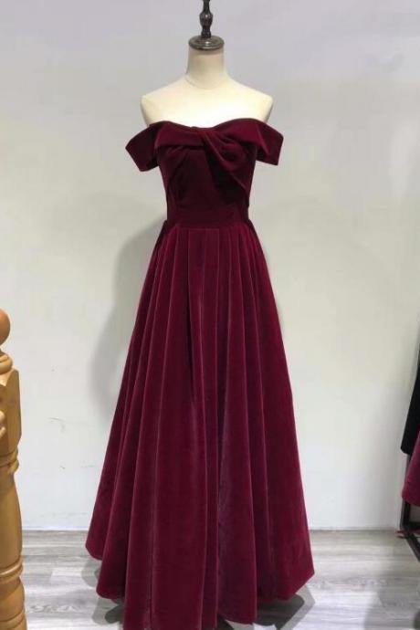 Off Shoulder Red Velvet Off Shoulder New Style Evening Dress, Junior Prom Dress 