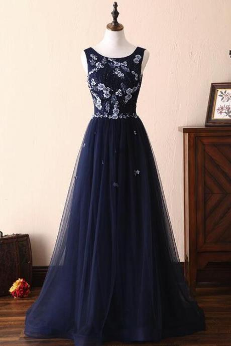 Charming Navy Blue Wedding Party Dresses, Prom Gowns Blue Evening Dress