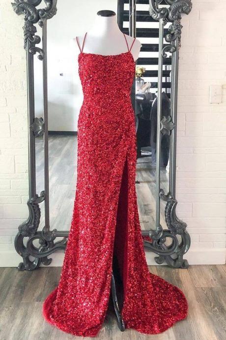 Glitters Mermaid Red Sequins Long Formal Dress