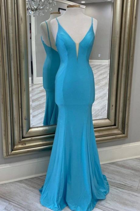 Elegant Mermaid Blue Long Formal Dress