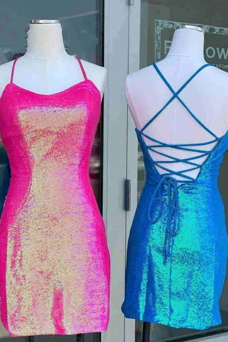 Sparkle Halter Pink Tight Homecoming Dress