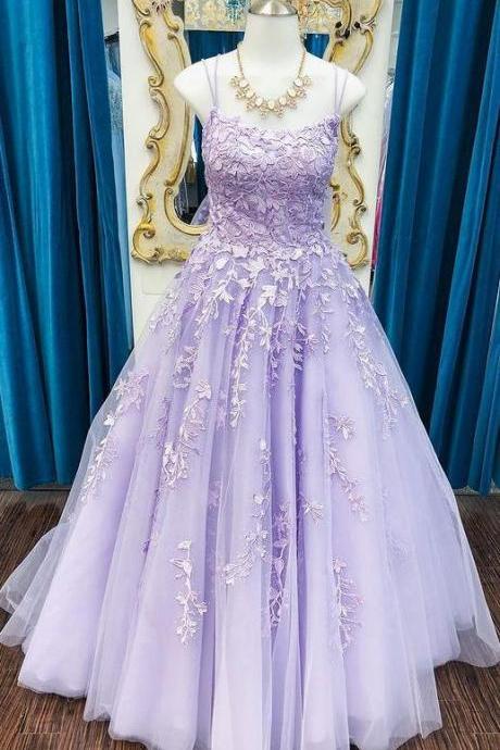 Tulle Long Prom Dresses with Appliques and Beading,Winter Formal Dresses